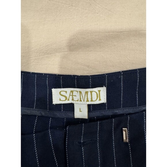 Saemdi Womens Navy L Pinstripe Overlapping Twill Free People Wide Leg Pants - Picture 3 of 11